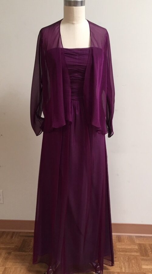 purple silk chiffon empire gown with jacket