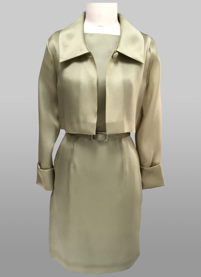 sage green classic dress with jacket