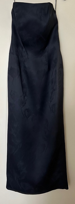 strapless navy silk damask gown for wedding