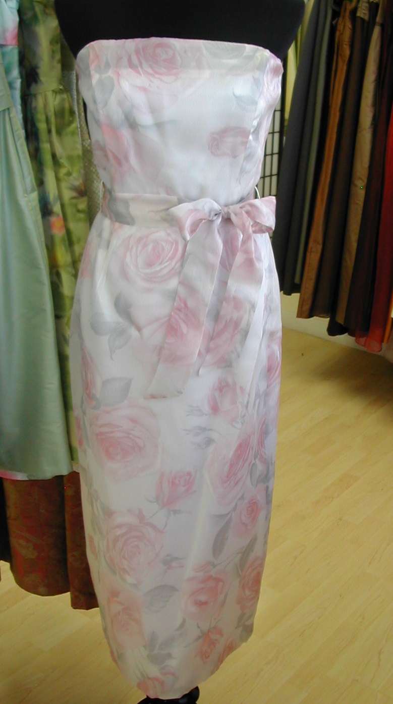pink roses strapless dress