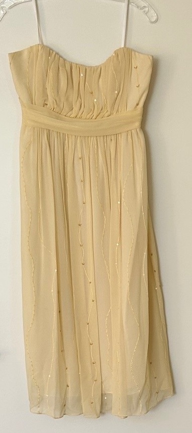 yellow beaded chiffon empire dress