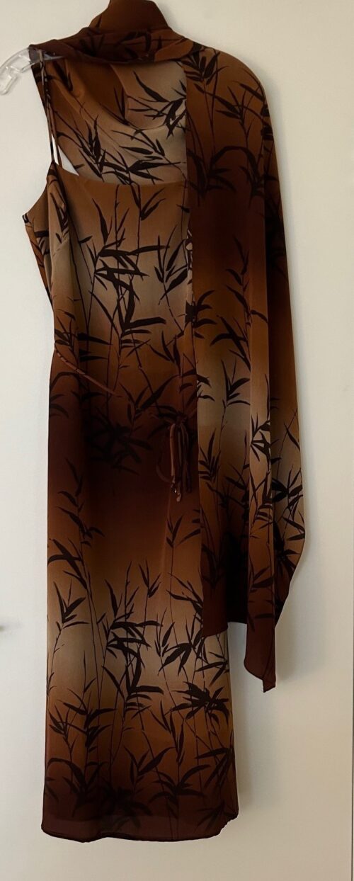 tropical print silp dress and shawl